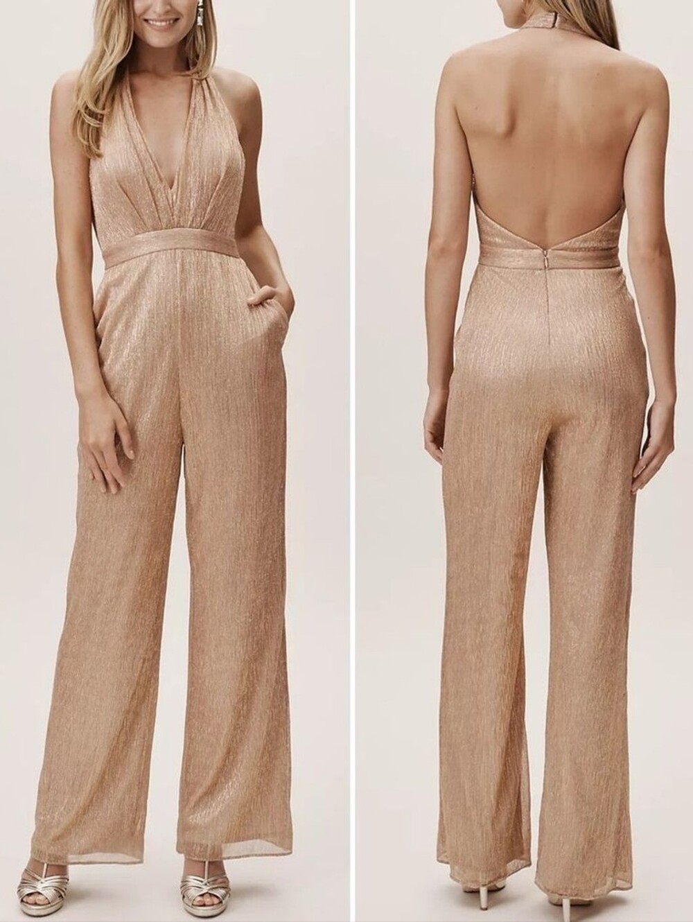 BHLDN Jelene Metallic Halter Jumpsuit